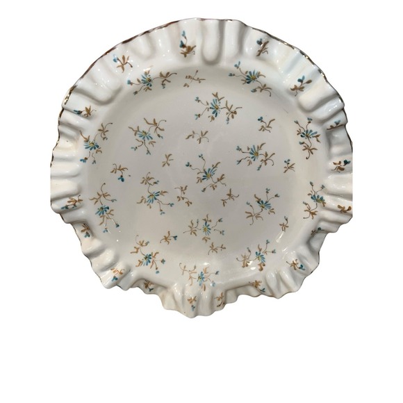 Vintage Floral Blue Gold  Scalloped Candy Trinket Dish 11" - Picture 1 of 5